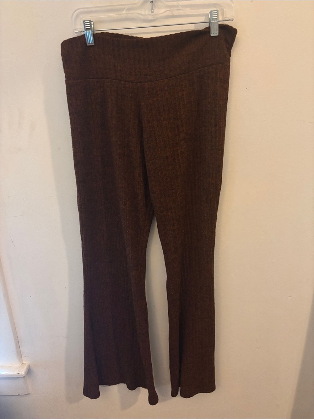 Earthbound Trading Co. Brown Ribbed Knit Wide-Leg Lounge Pants Boho XL